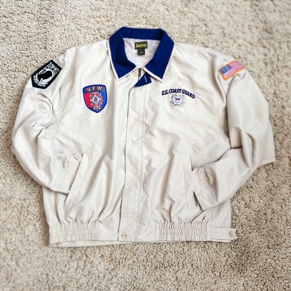 VTG US Coast Guard POW VFW Patch Tan Navy Men's XL Intro Windbreaker Jacket Coat